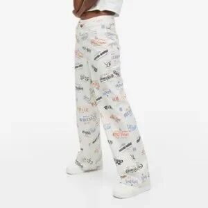 Divided White Graphic Print Pants